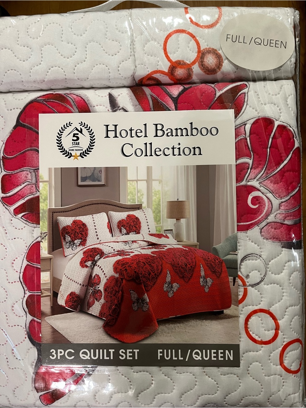 Full/Queen Red Floral 3PC Quilt Set